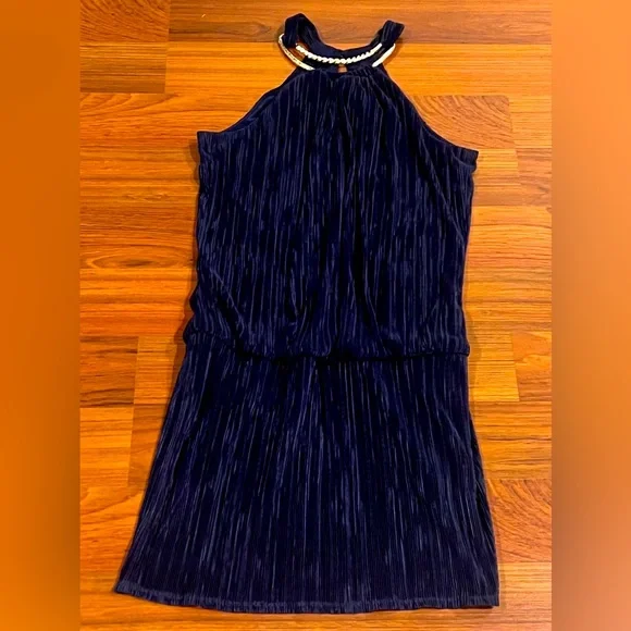 Laundry By Shelli Segal | Dresses | Laundry Shelli Segal Blue Blouson  Bodice Metal Ring Neck Micro Pleatingsize 4 | Poshmark